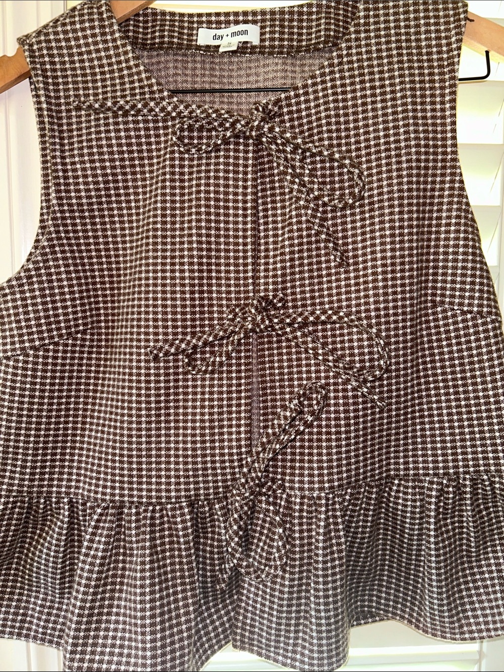 day + moon Brown Gingham Tie-Front Peplum Tank - Picture 3 of 4